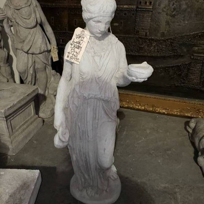 Solid Stone Woman with Water Dish Statue