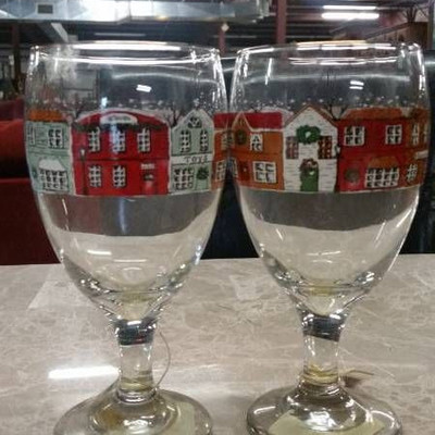 Small Town in Winter Time Christmas Glasses