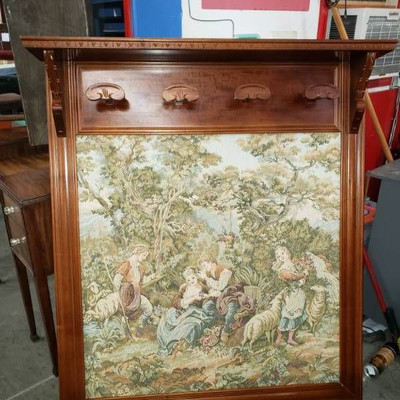 Victorian Tapestry with Carved Wooden Frame