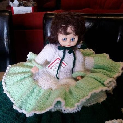 Doll in Crochet Green Dress