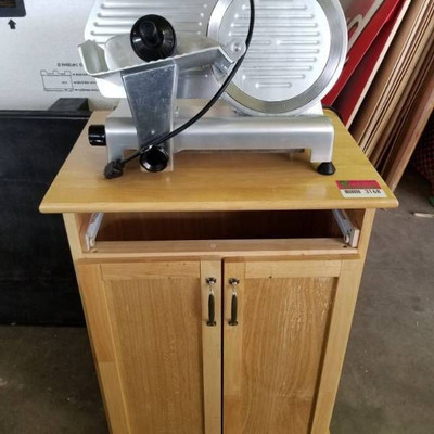Electric Meat Saw and Small Cabinet on Wheels