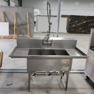 3 compartment sink with spray faucet