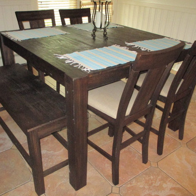 Kitchen Dining Suite Pub Style Table and Four Chairs With Bench 