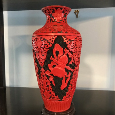 Cinnabar and enamel vase $85