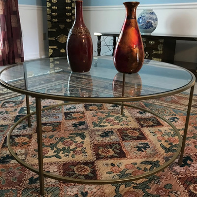 Glass and metal coffee table $159
35 1/2 X 16 1/2
