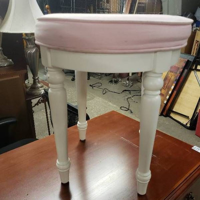 White with Pink Cushion Vanity Seat