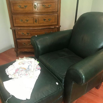 Black Leather Chair and Ottoman 
