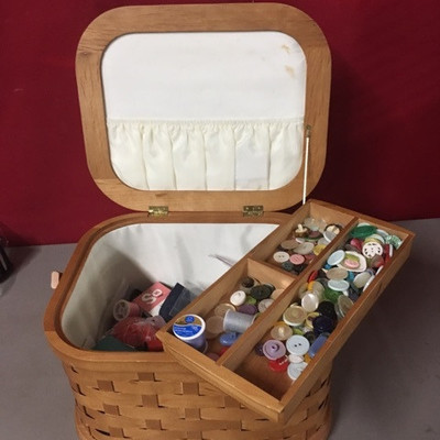 #Wicker Lined Sewing Box with Tray Insert
