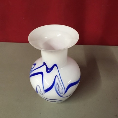 White  Blue Swirl Glass Vase