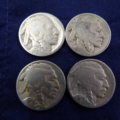 4 Buffalo Nickels 2-1928, 1920, No Date