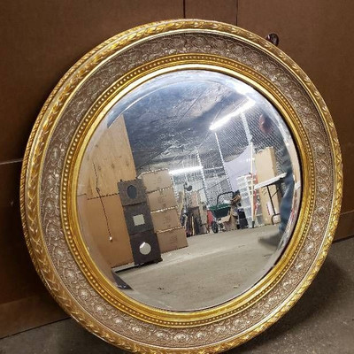 Gold Trimmed Round Mirror