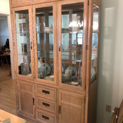 Matching Stanley Furniture Light Wood Lighted Hutch - $210
	(52W  80H  15D)
