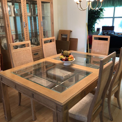 Stanley Furniture Light Wood/Beveled Glass Dining Table w/6 Chairs - $395
	(44W  65L - w/o 16