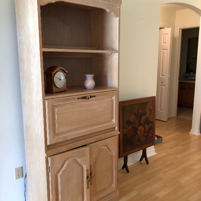 Light Wood Drop-front Secretary w/shelves, storage - $175
	(30W  17D  76-1/2H)
