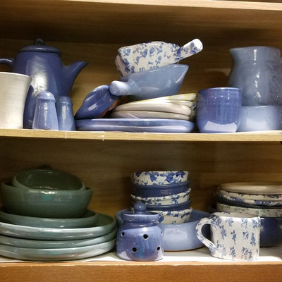 Blue and Green Bybee Pottery 35 Pcs