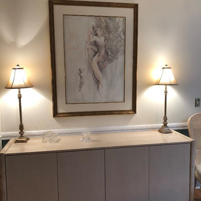 buffet, original painting and 2 accent lamps
