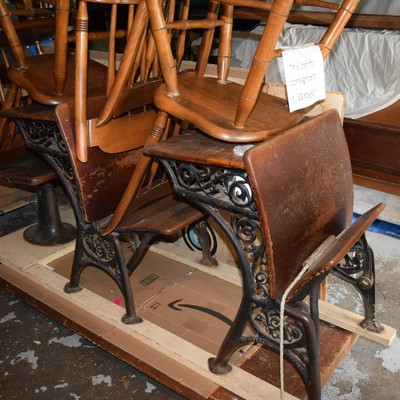 Vintage Child's School Desks, Wood Chairs