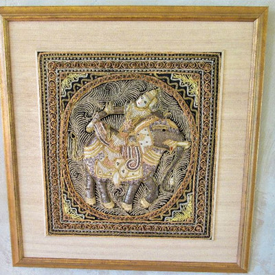 Hindu elephant and rider sewn art