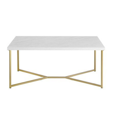 Walker Edison Rectangle Coffee Table in White Faux ...
