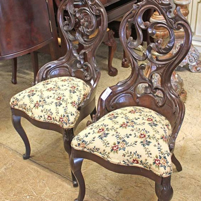  PAIR of ANTIQUE Belter Meeks Style Rosewood Carved Chairs

Auction Estimate $400-$800 â€“ Located Inside 