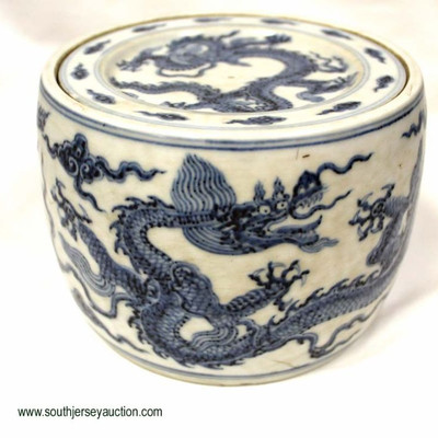  Asian Blue and White Dragon Bowl with Lid signed

Auction Estimate $600-$1200 â€“ Located Inside 