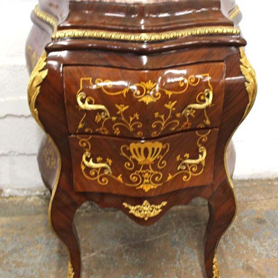 French Style Mahogany Inlaid and Banded Marble Top Commode with Applied Bronze

Auction Estimate $200-$400 â€“ Located Inside 