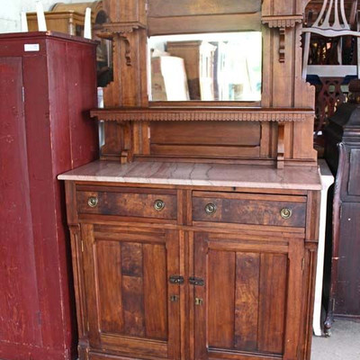  ANTIQUE Walnut Victorian Marble Top 2 Drawer 2 Door Buffet with Carved Mirror Backsplash

Auction Estimate $200-$400 â€“ Located Dock 
