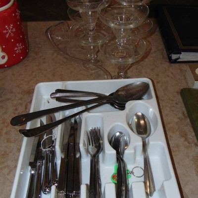 10 desert glasses with nice silverware set and org ...