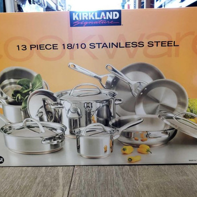 2006: 	
Kirkland Signature Stainless Steel Pan Set
Thirteen Piece Stainless Steel Pan set, Kirkland Signature brand. New in box