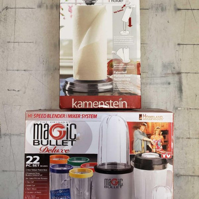 2024: 	
Magic Bullet Deluxe and Kamenstein Paper Towel Holder
Magic Bullet Deluxe 22pc. Set. Weighted One hand pull and tear stainless...
