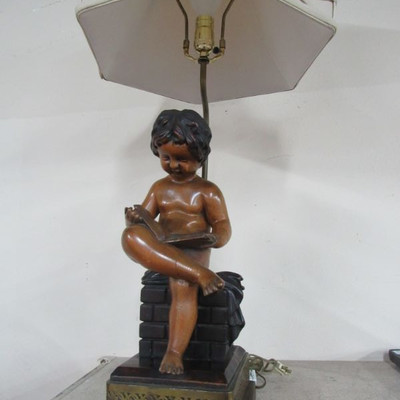 Putti Wood Carved Lamp