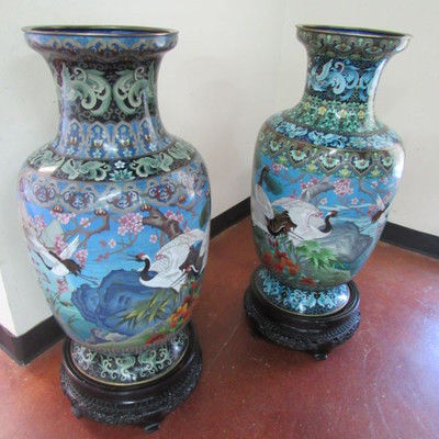 Pair Cloisonne Floor Vases
