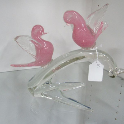 Murano Glass Love Birds on Branch
