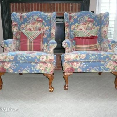 2 High-End Ethan Allen Chippendale Wing Chairs