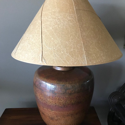 Metal lamp with rice paper shade $139each
2 available