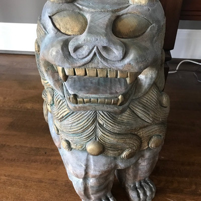 Pair of custom painted carved wood Foo dogs $395
10 X 16 X 25"