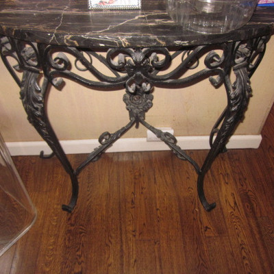 Marble Top Iron Half moon Accent Table 
