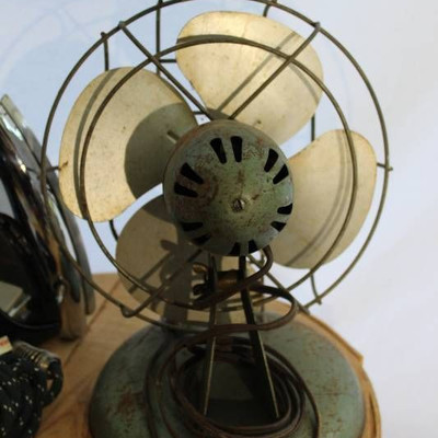 Vintage Cool Fan, iron, round wood box, ashtray, b ...