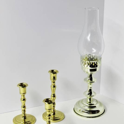 Party Lite - 3 brass candlesticks and 1 brass cand ...