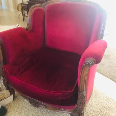Red velvet FRENCH sitting chairs we have two