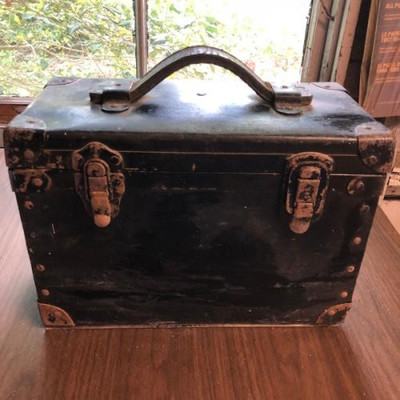 Antique Black Leather Chest w/ Assorted Tools (Working)