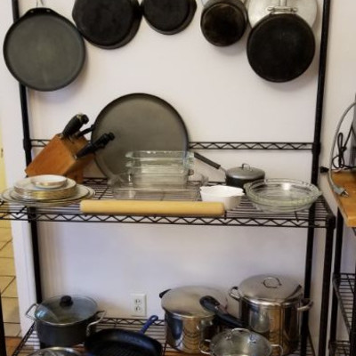 Bakers rack sold, pots and pans still available. 