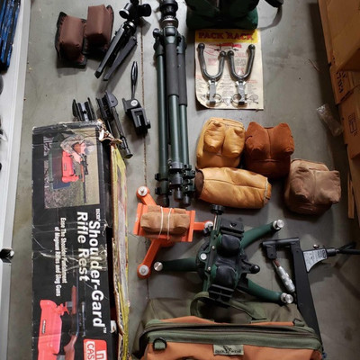 862: 	
Shooting Rests, Tripods, 2 Bipods, and Handgun Vise
Brands include, Caldwell, Case Guard, Hoppes, and others