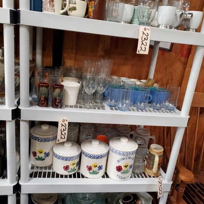 2322: 	
Assorted Glassware, Mixing Bowls, Cookie Jars and More
Assorted Glassware, Mixing Bowls, Cookie Jars and More