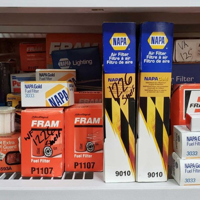1226: FRAM and NAPA Auto Parts
Lot includes oil/fuel filters, airfilters, and lighting