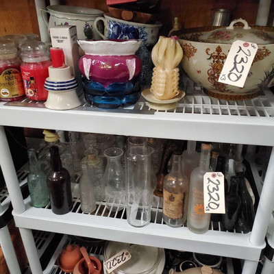 2320:  	
Assorted Glassware, Decanters, Bottles, Mixing Bowls and More
Assorted Glassware, Decanters, Bottles, Mixing Bowls and More
