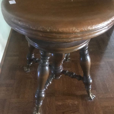 Antique Swivel Piano Stool with Glass Ball and Glaw 