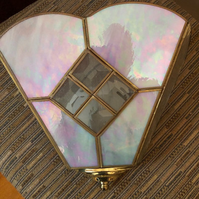 Iridescent stained glass wall sconce
