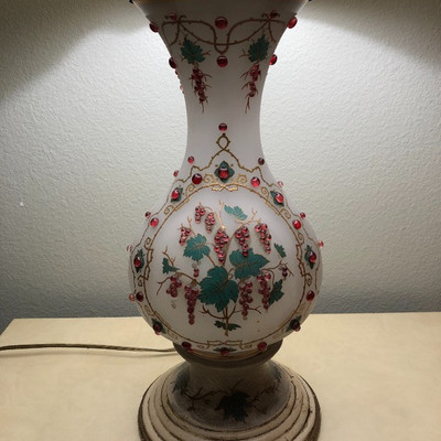Pair Beautiful Antique Table Lamps w/frosted glass and beadwork base