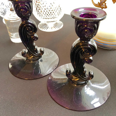 Pair Antique Amethyst Candle holders